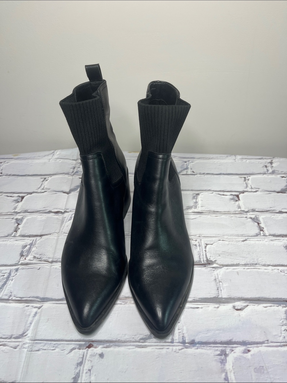 Steve Madden Black Pointed Toe Sock Ankle Boots